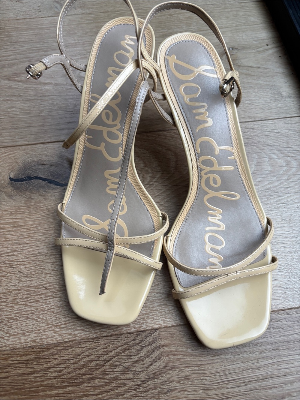 Sam Edelman Pale Yellow Patent Square-Toe Slingback Heels - NWOT